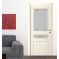Межкомнатная дверь Трио-2, эмаль крем, стекло